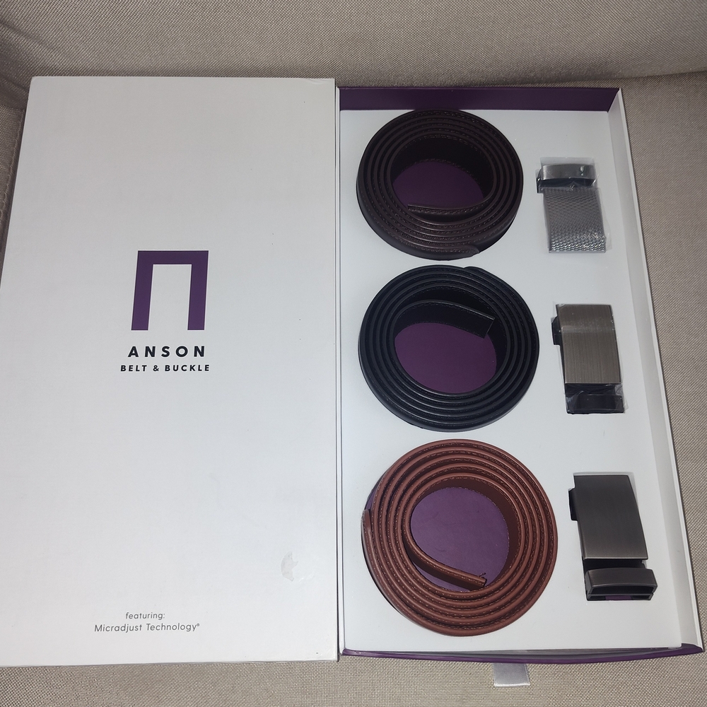 Anson Belt and Buckle Set Black, Tan & Brown 1.25" wide NIB